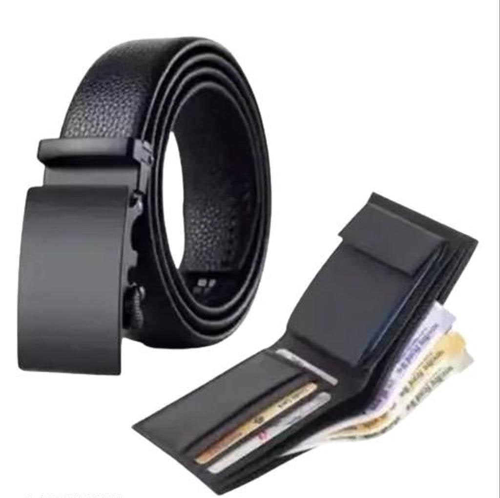 Black Adjustable Belt and Wallet Combo for Men