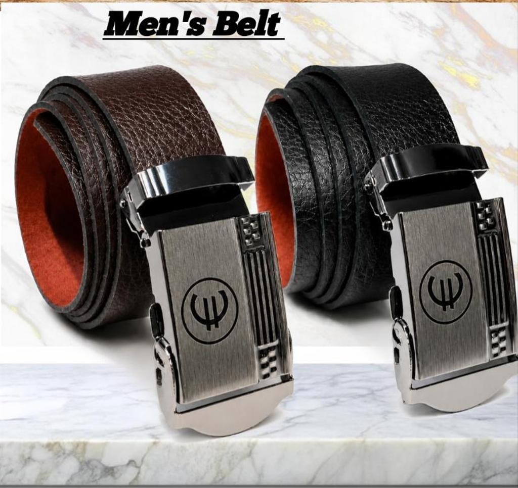 Black and Brown Faux Leather Auto-Lock Belts, Pack of 2