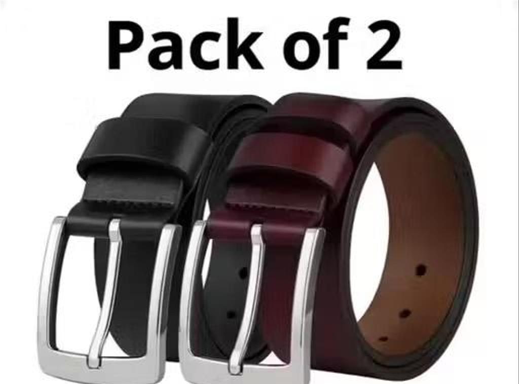 Black and Brown Faux Leather Belts, Pack of 2
