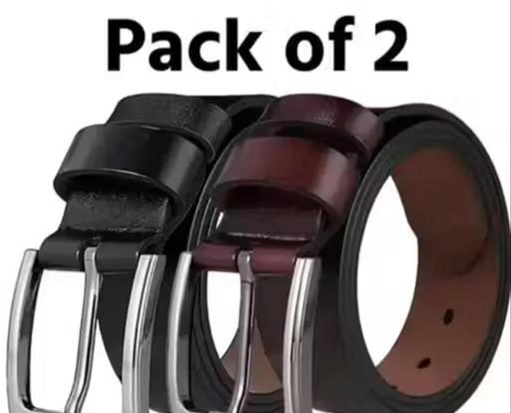 Black and Brown PU Leather Belts, Pack of 2