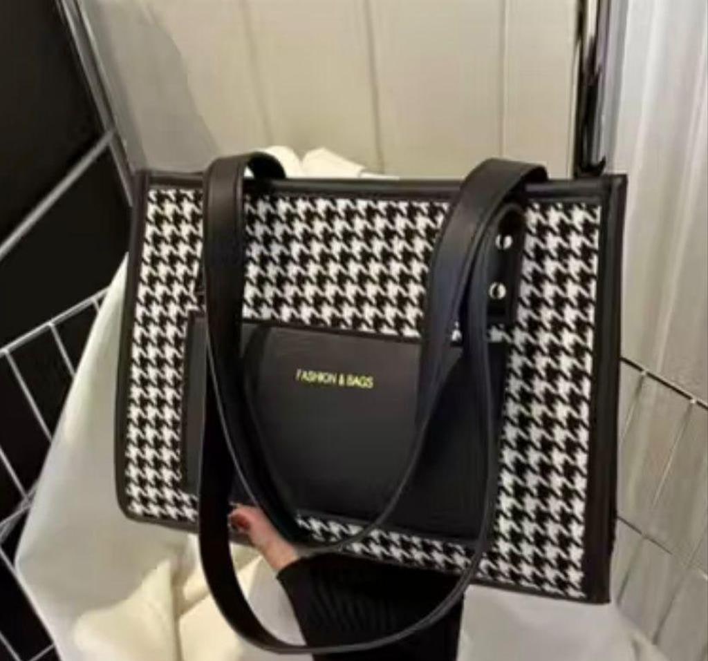 Black and White Houndstooth PU Handbag