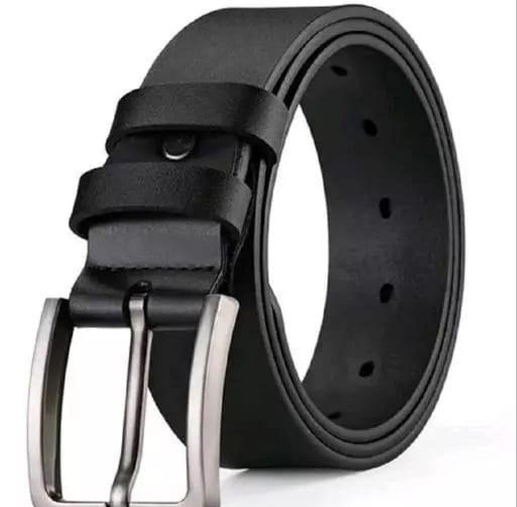Black Faux Leather Belt with Chrome Buckle