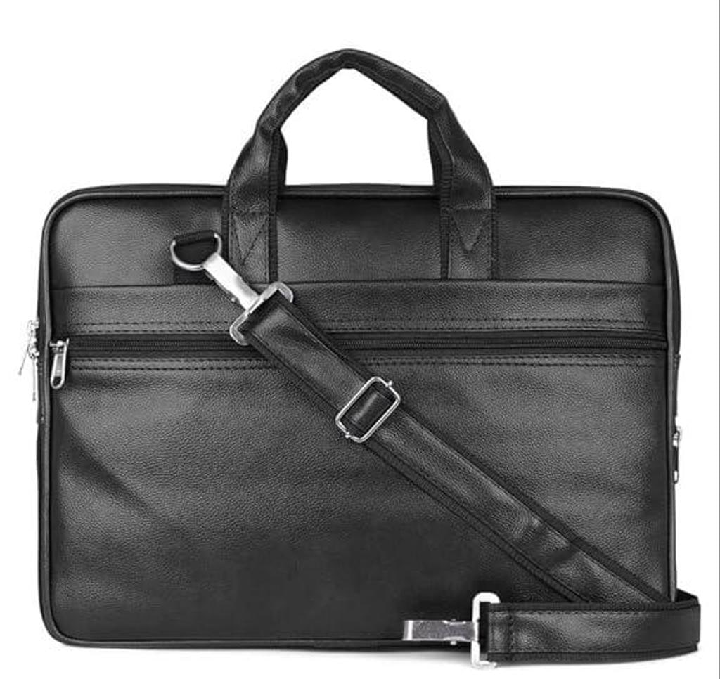 Black Faux Leather Laptop Travel Bag with Anti-Theft Pocket