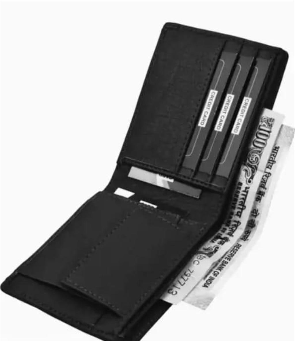 Black Faux Leather Slim Bi-Fold Wallet, 3 Card Slots