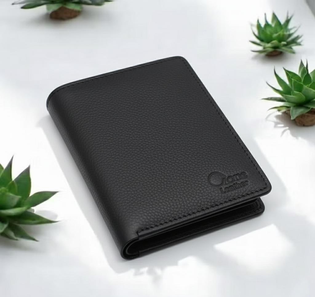 Black Genuine Leather Mini Book-Fold Wallet