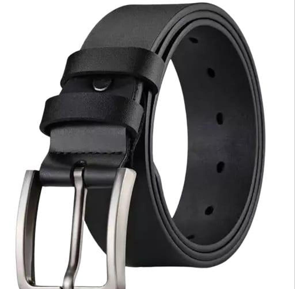 Black Medium-Slim Faux Leather Belt, 1.5-Inch Width