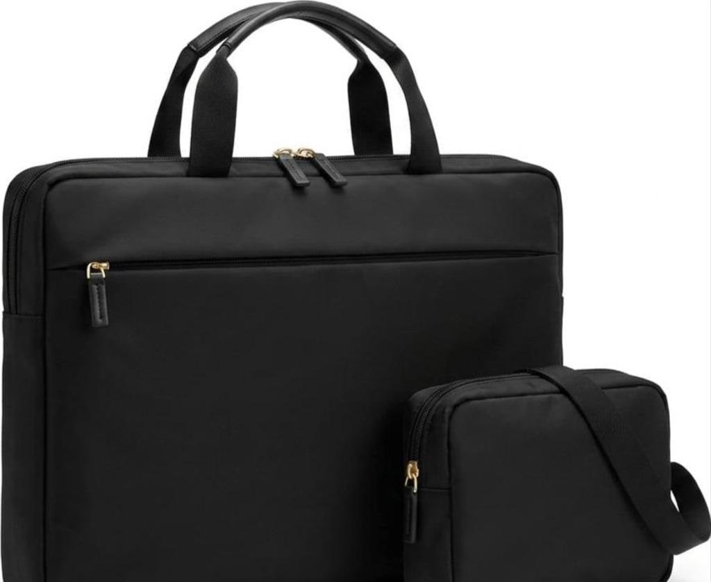 Black Nylon Laptop Briefcase With Utility Pouch