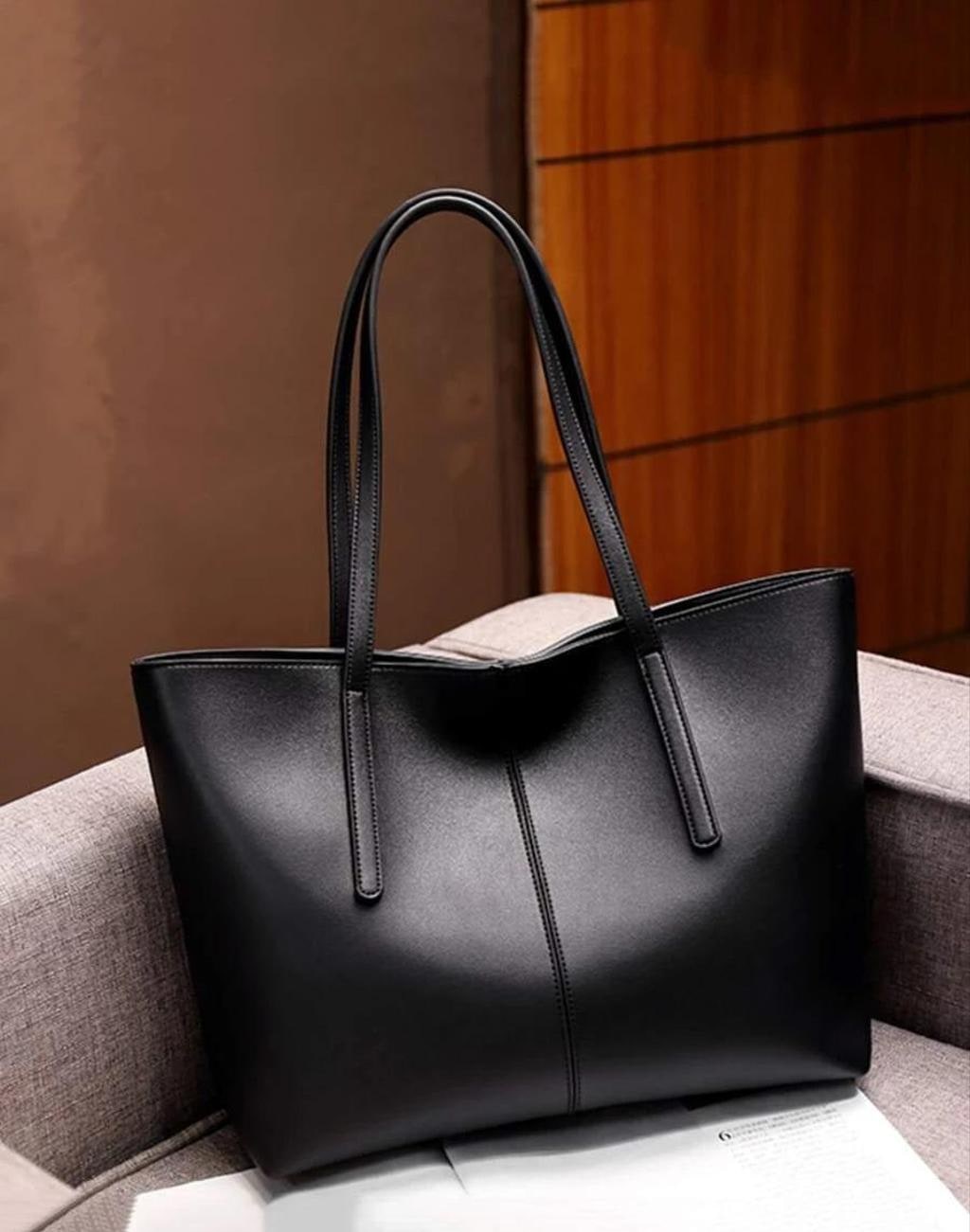 Black PU Leather Tote Shoulder Bag