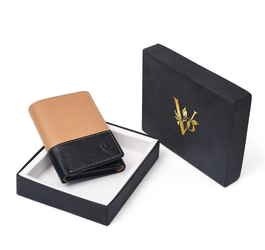 Black PU Leather Trifold Wallet, 5 Card Slots