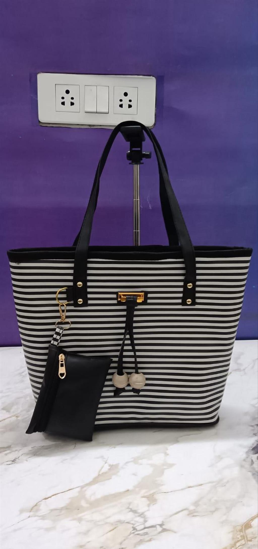 Black Striped PU Handbag