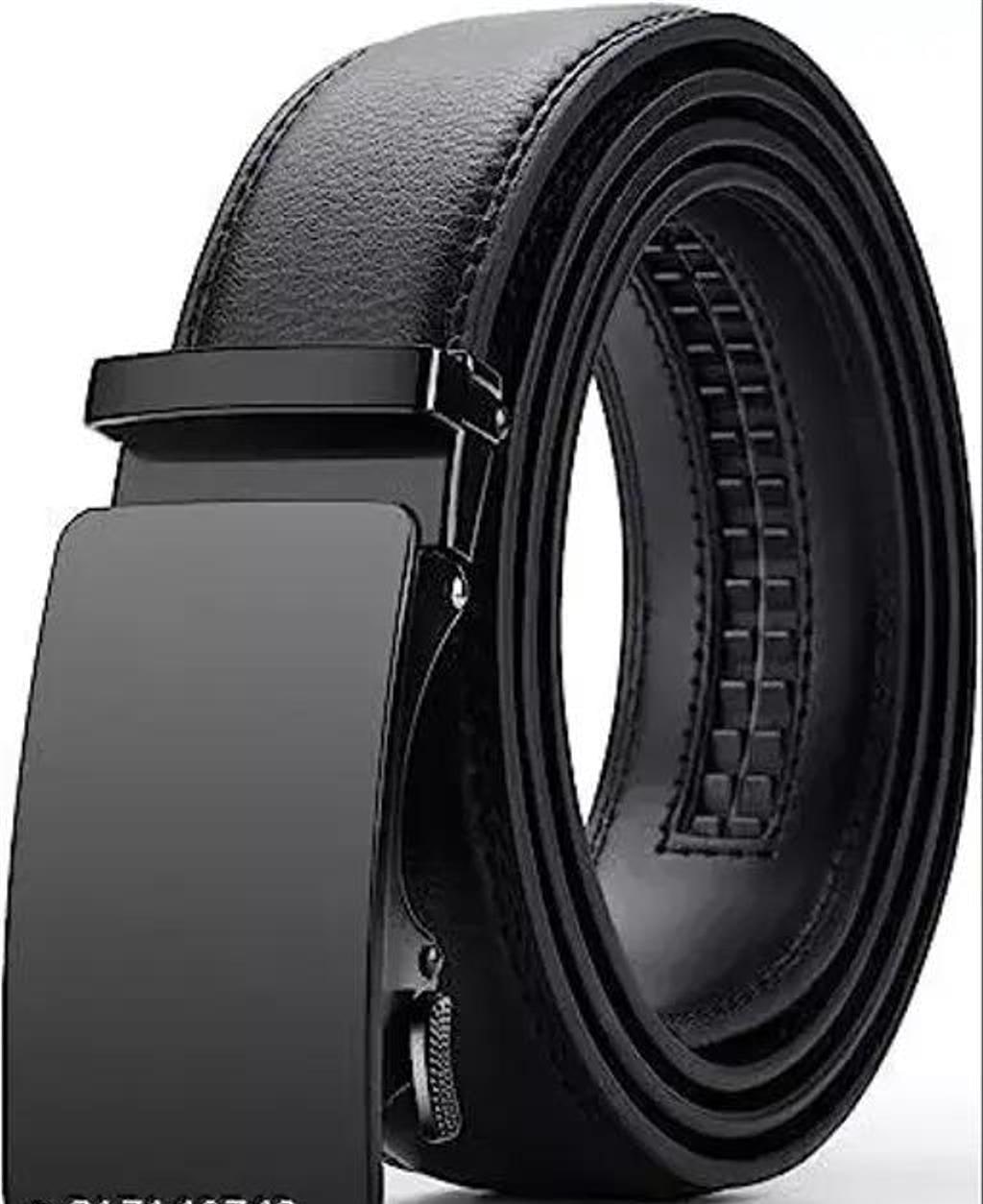 Black Textured Faux Leather Belt, 30 to 38 in