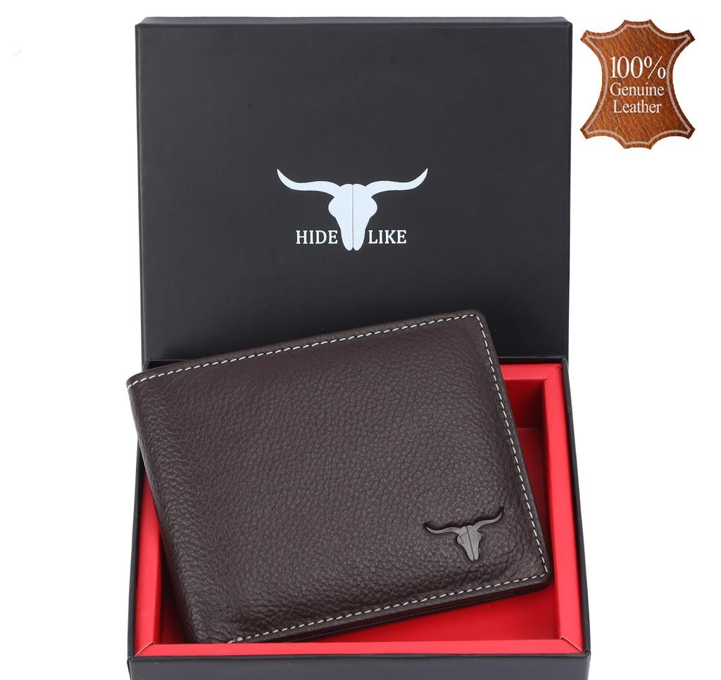 Brown Genuine Leather RFID Wallet, 4 Card Slots