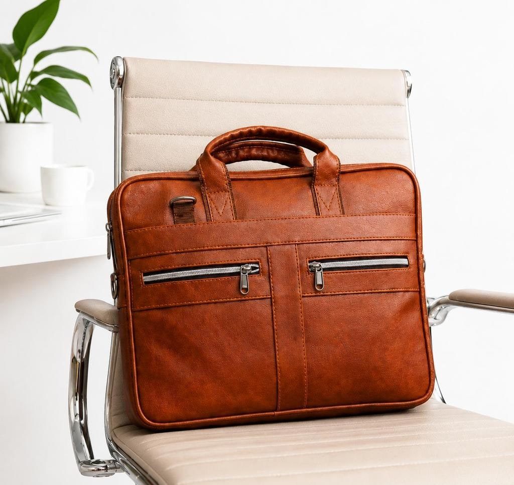 Brown PU Leather Executive Office Laptop Bag