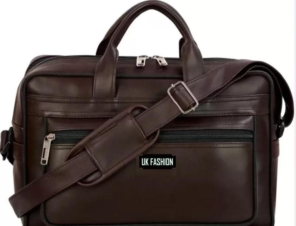 Brown PU Leather Laptop Messenger Bag, 15.6 in