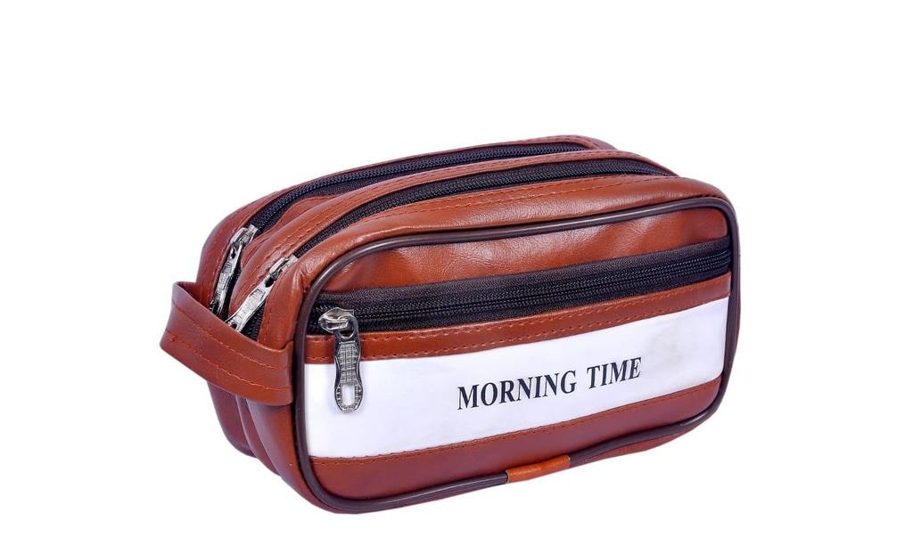 Brown PU Leather Travel Toiletry Bag