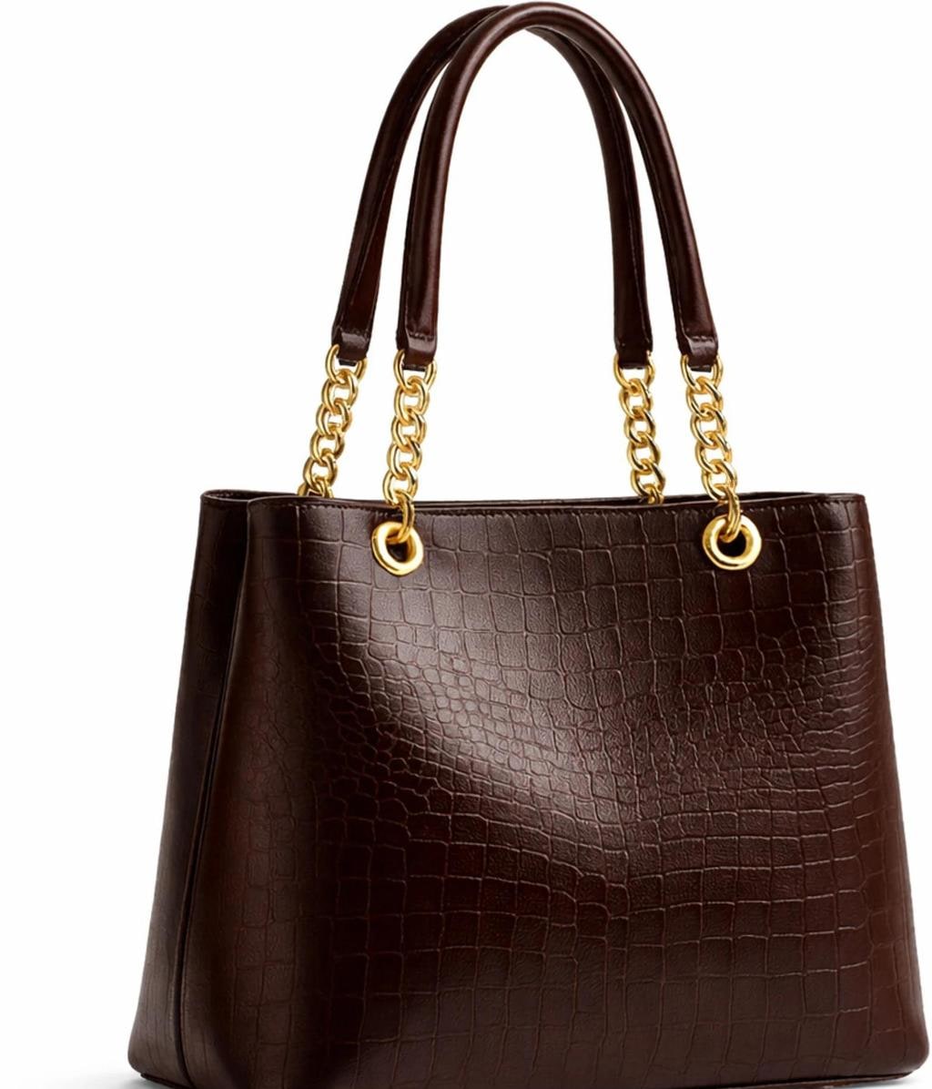 Brown Structured Faux Leather Tote Bag