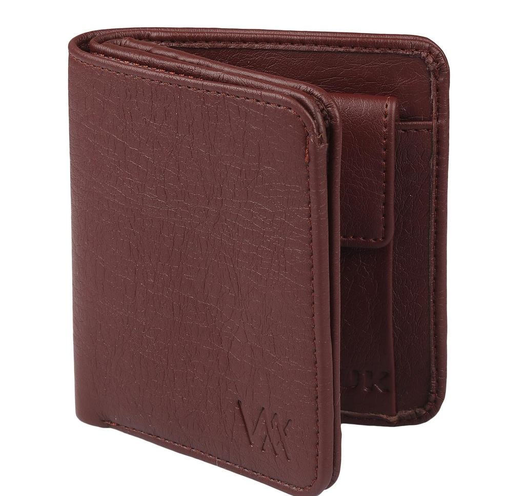 Brown Textured PU Leather Bi-Fold Wallet, 7 Card Slots