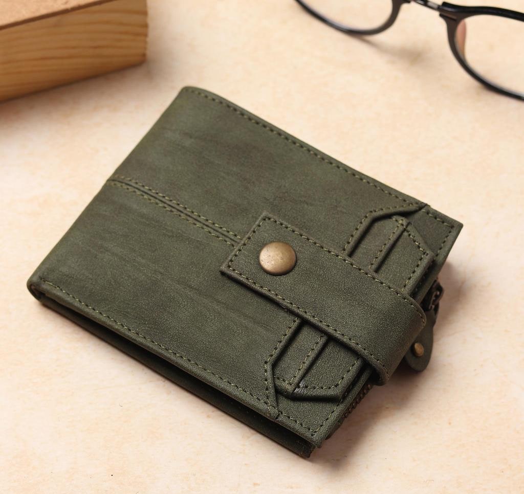 Button-Closure PU Leather Wallet with Coin Pocket