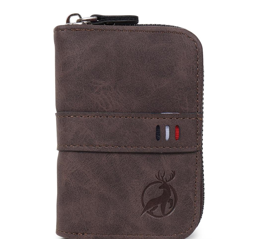 Coffee PU Leather Zip Card Holder with 9 Slots