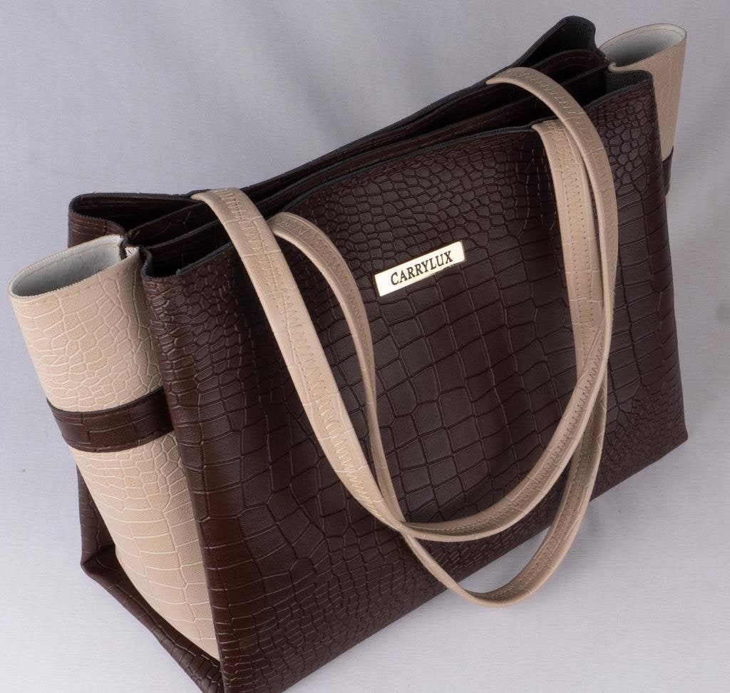 Dual-Tone Croc Pattern PU Tote Bag