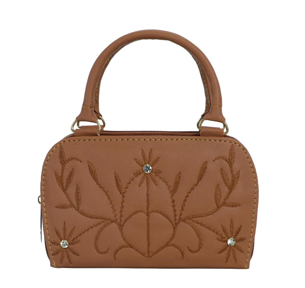 Embroidered Faux Leather Clutch
