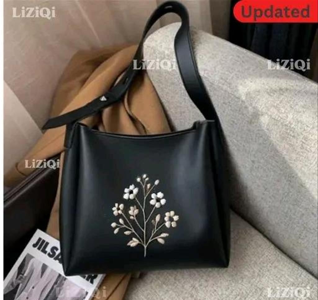 Embroidered Faux Leather Tote Handbag