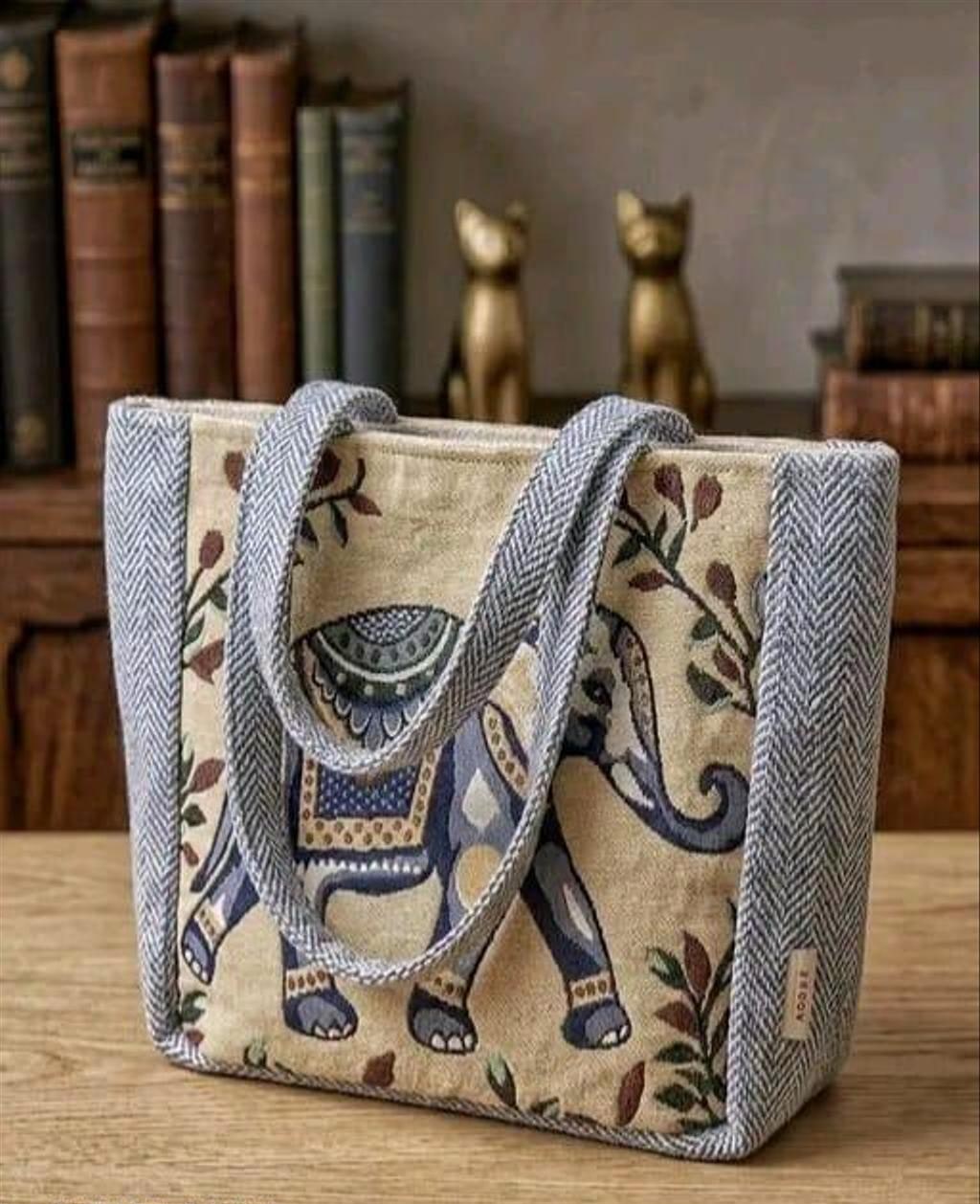 Ethnic Elephant Print Fabric Tote Bag