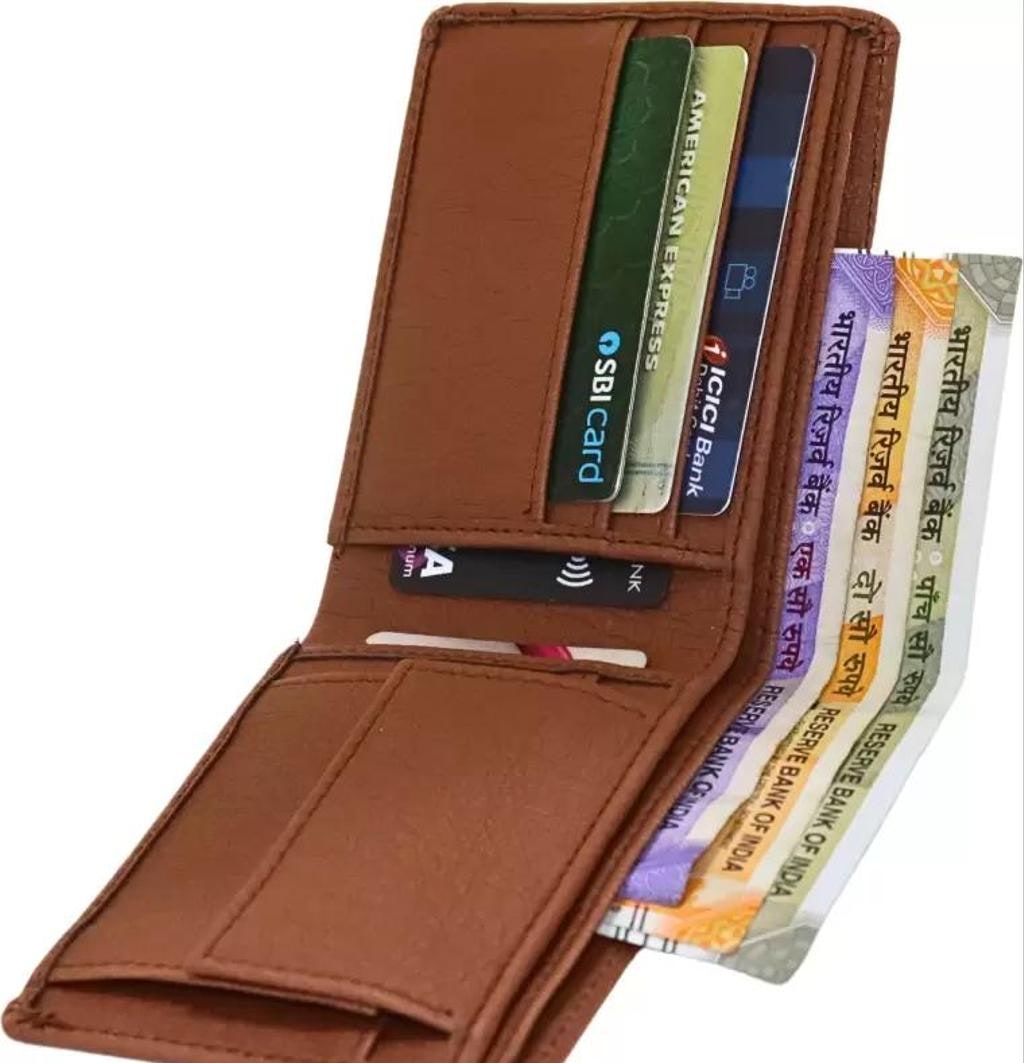 Faux Leather Bifold Wallet with 2 Compartments