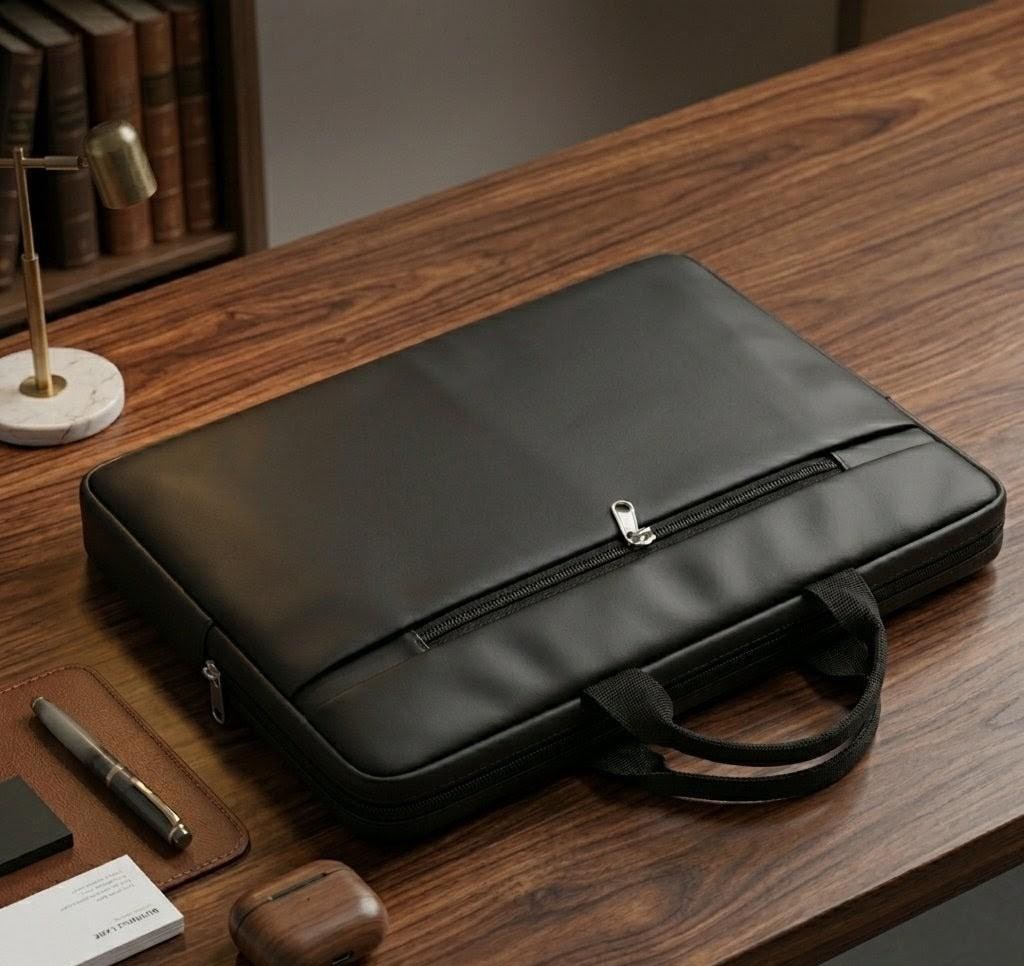 Faux Leather Laptop Sleeve With Zip Closure