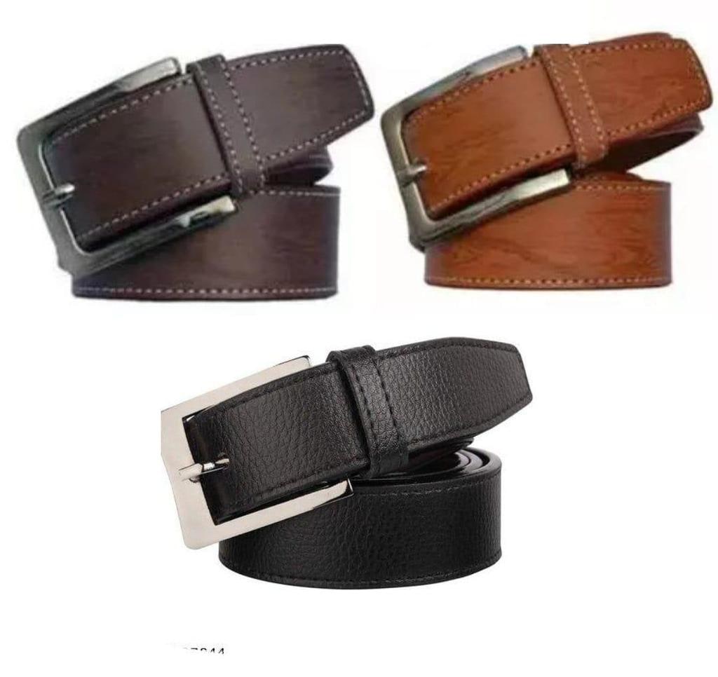 Faux Leather Round Buckle Belts, Pack of 3
