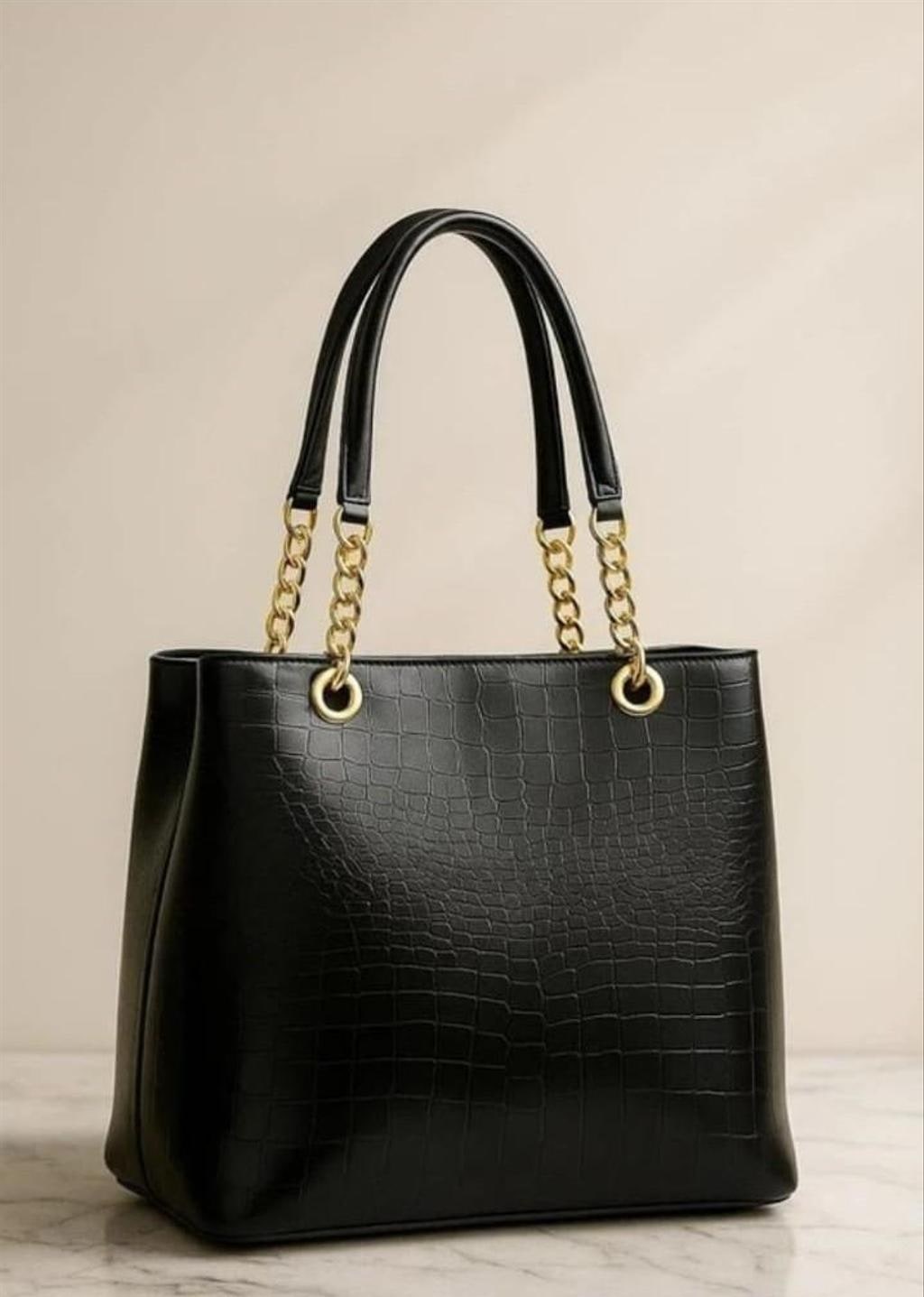 Faux Leather Tote Bag with 2 Compartments