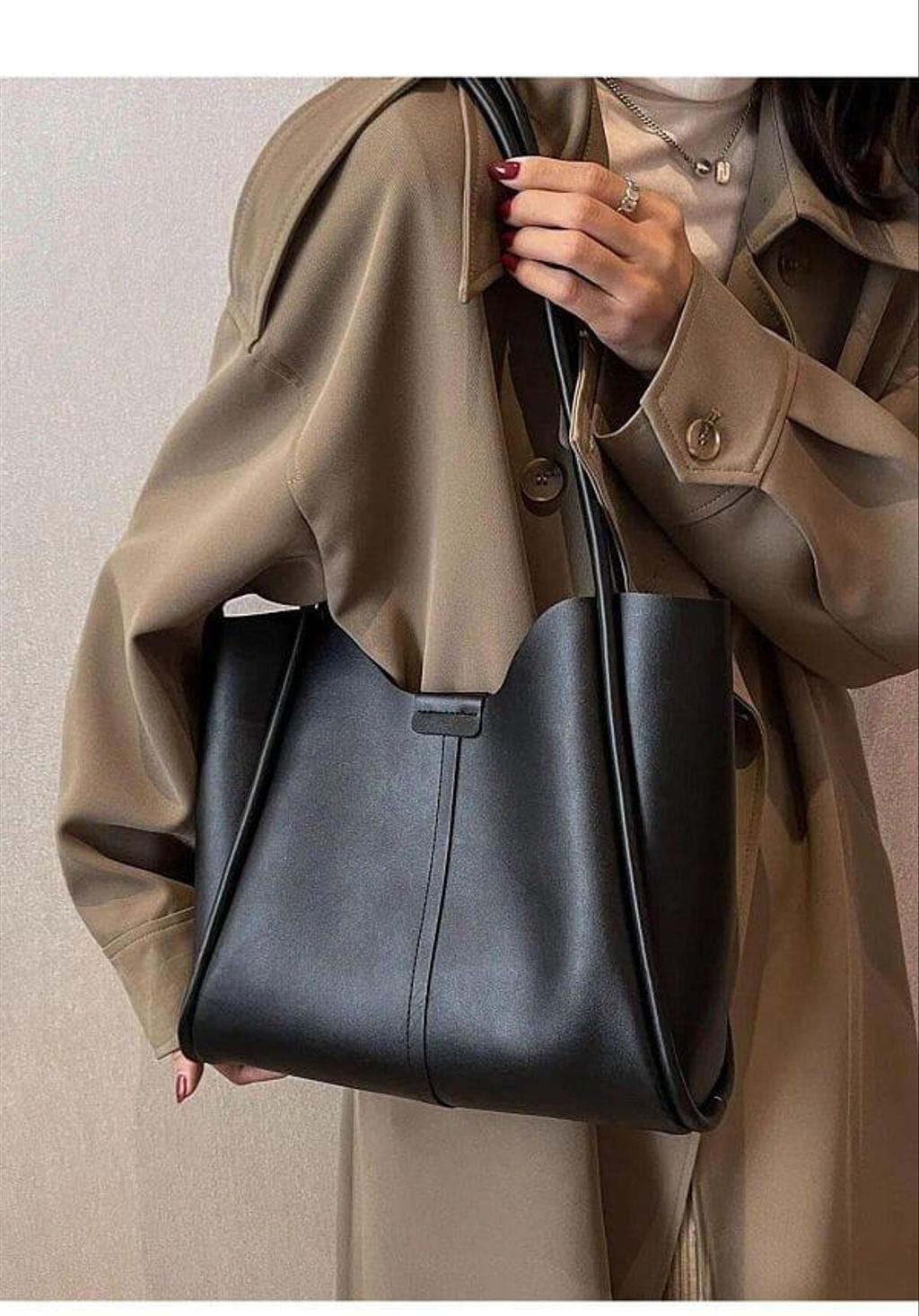 Faux Leather Tote Bag with Magnetic Closure
