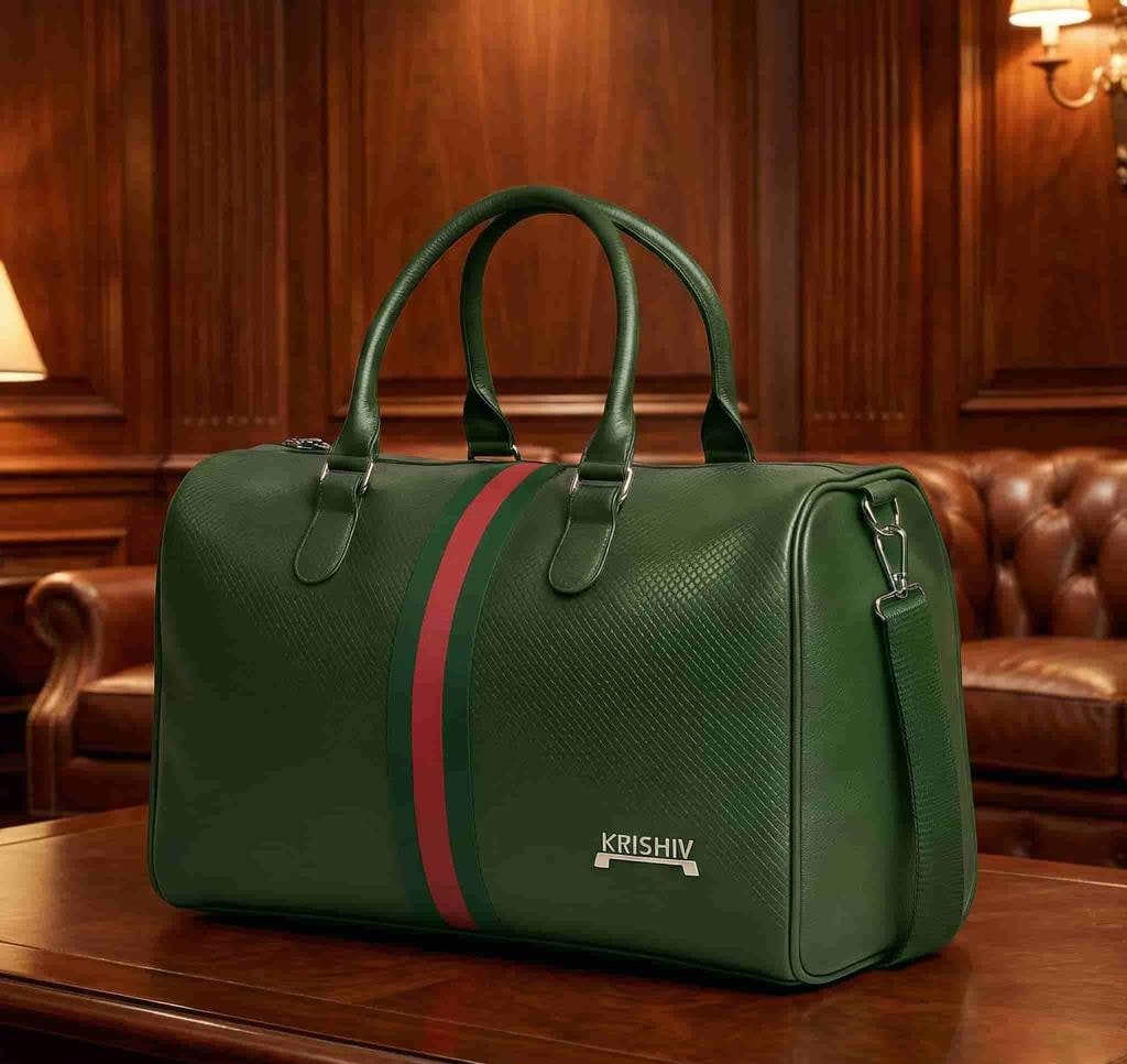 Faux Leather Travel Duffel Bag with Shoe Pocket