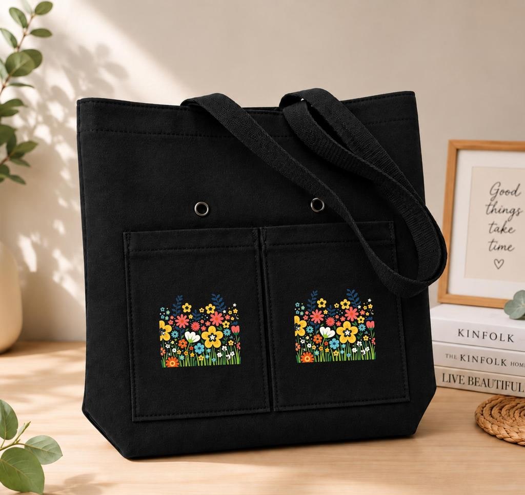 Floral Canvas Zip Tote Bag