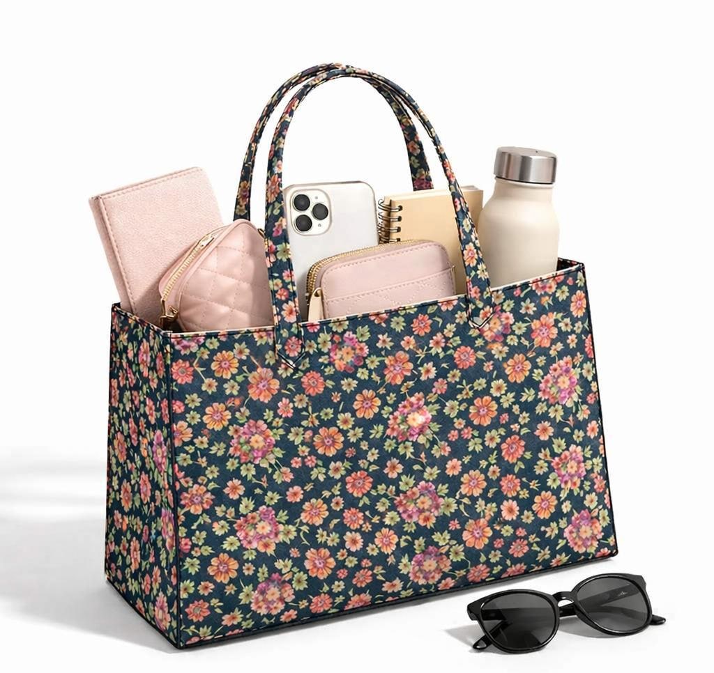 Floral Print Jute Tote Bag