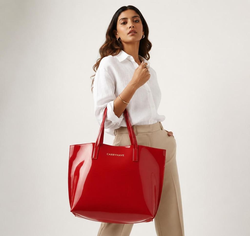 Glossy PU Leather Office Tote Bag