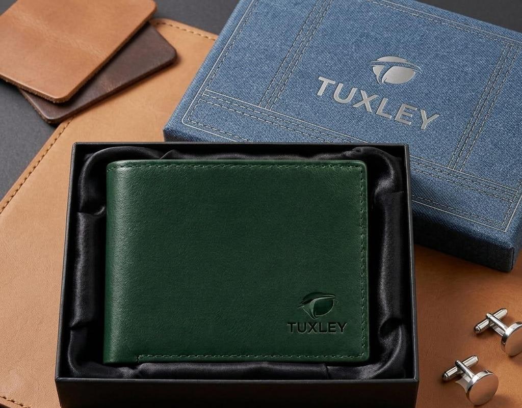 Green PU Leather Bifold Wallet with Coin Pocket