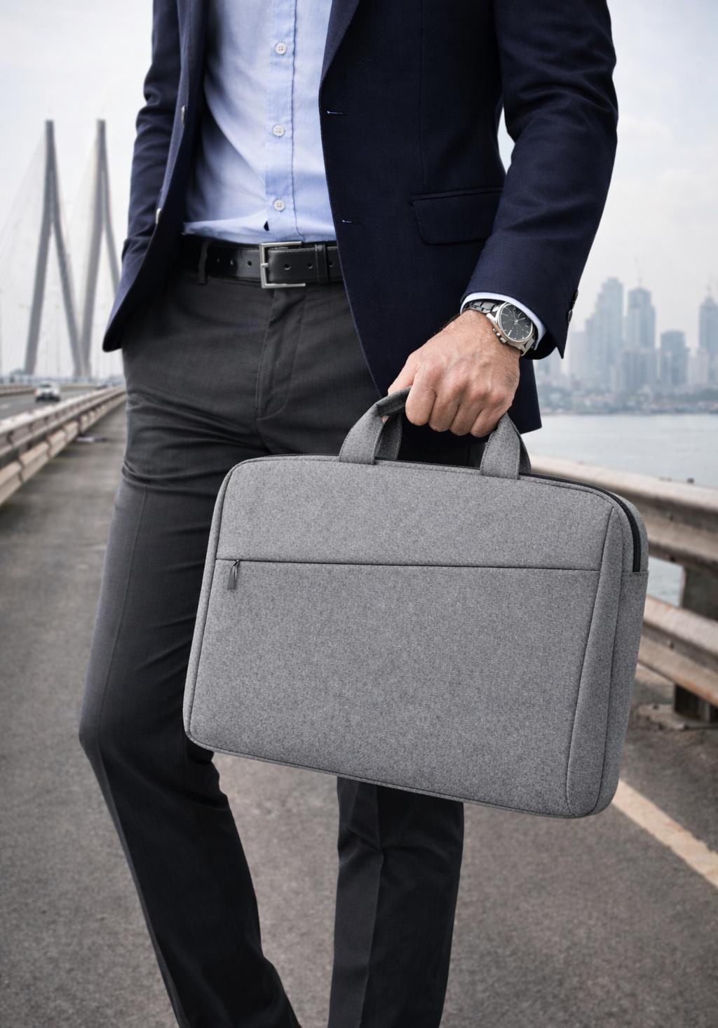 Grey Canvas 15.6 Inch Laptop Office Bag