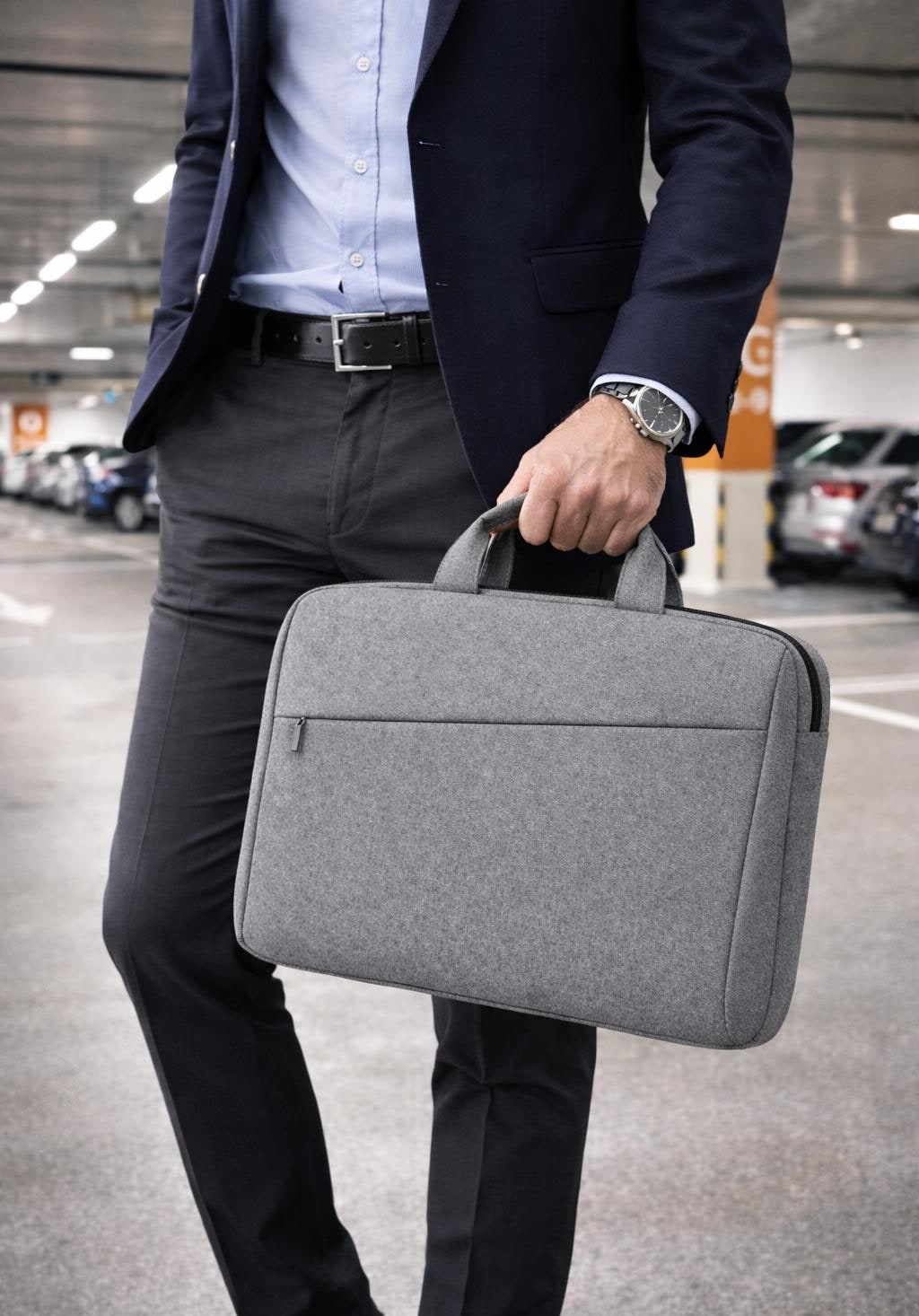 Grey Canvas Laptop Office Hand Carry Bag 15.6 Inch