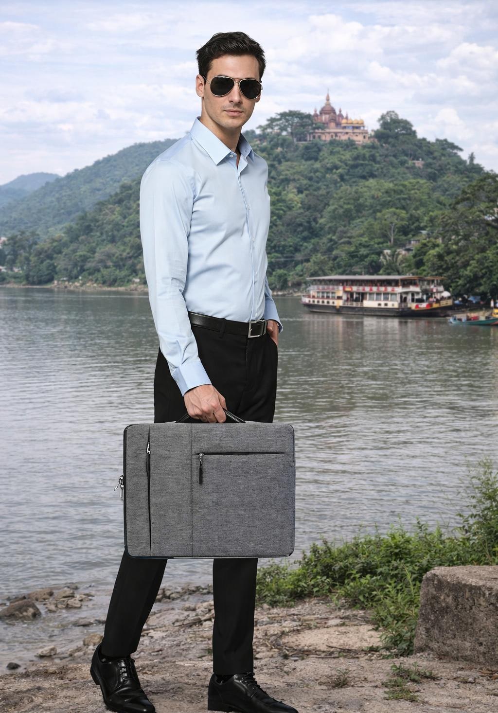 Grey Slim Fabric Laptop Bag 15.6 Inch