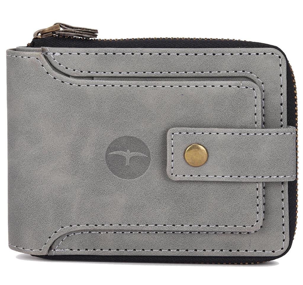 Grey Vegan Leather Round Zip Wallet