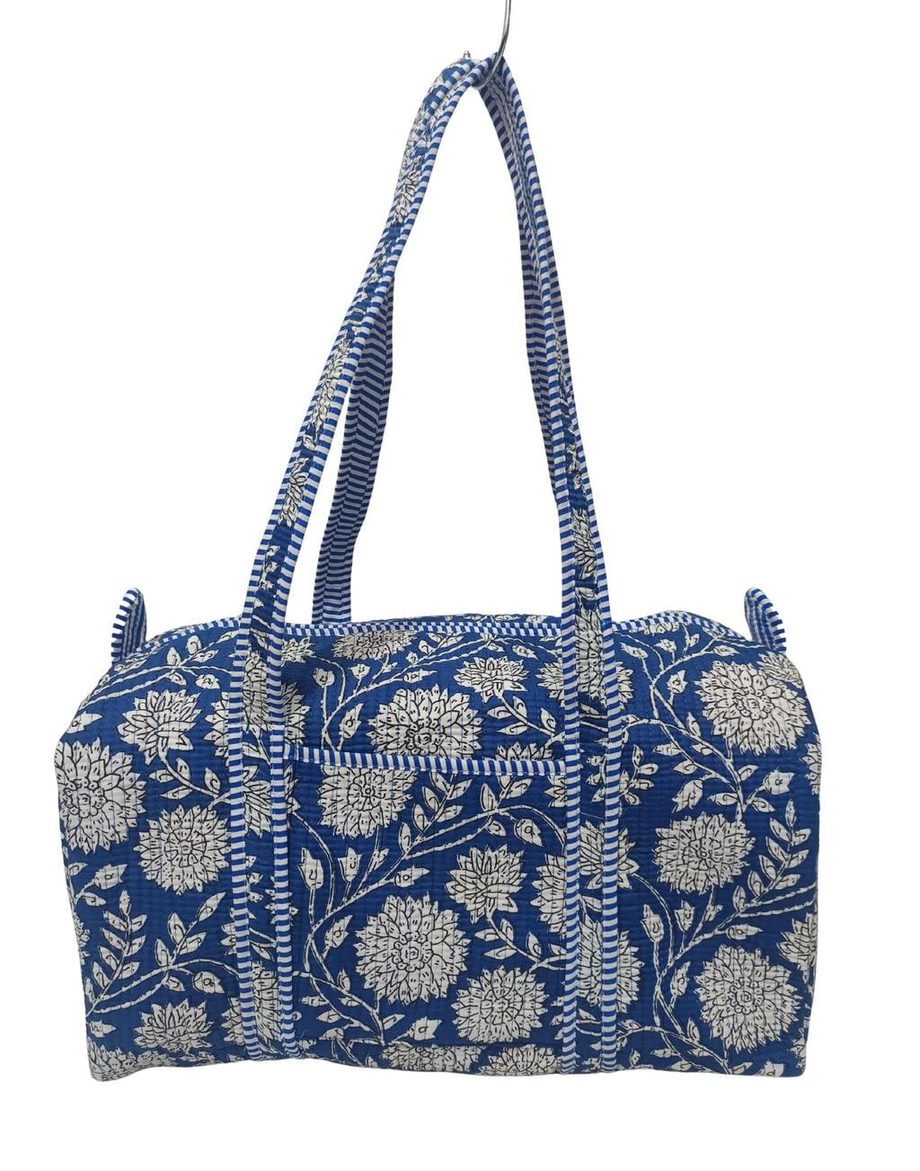 Hand Block Print Quilted Cotton Duffle Bag