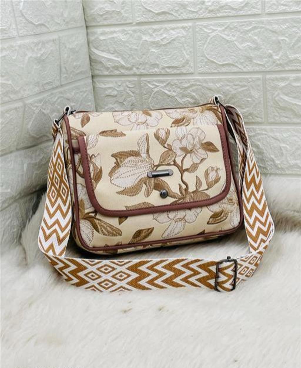 Pink Floral PU Sling Bag With Flap
