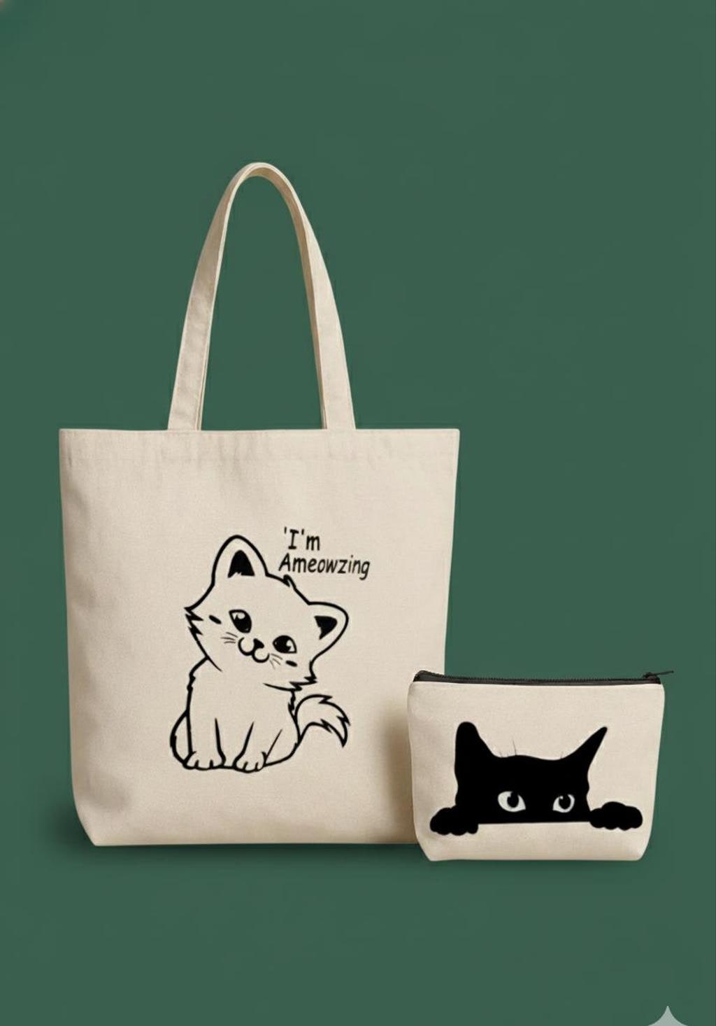 Printed Canvas Zip Shoulder Totes, Pack of 2