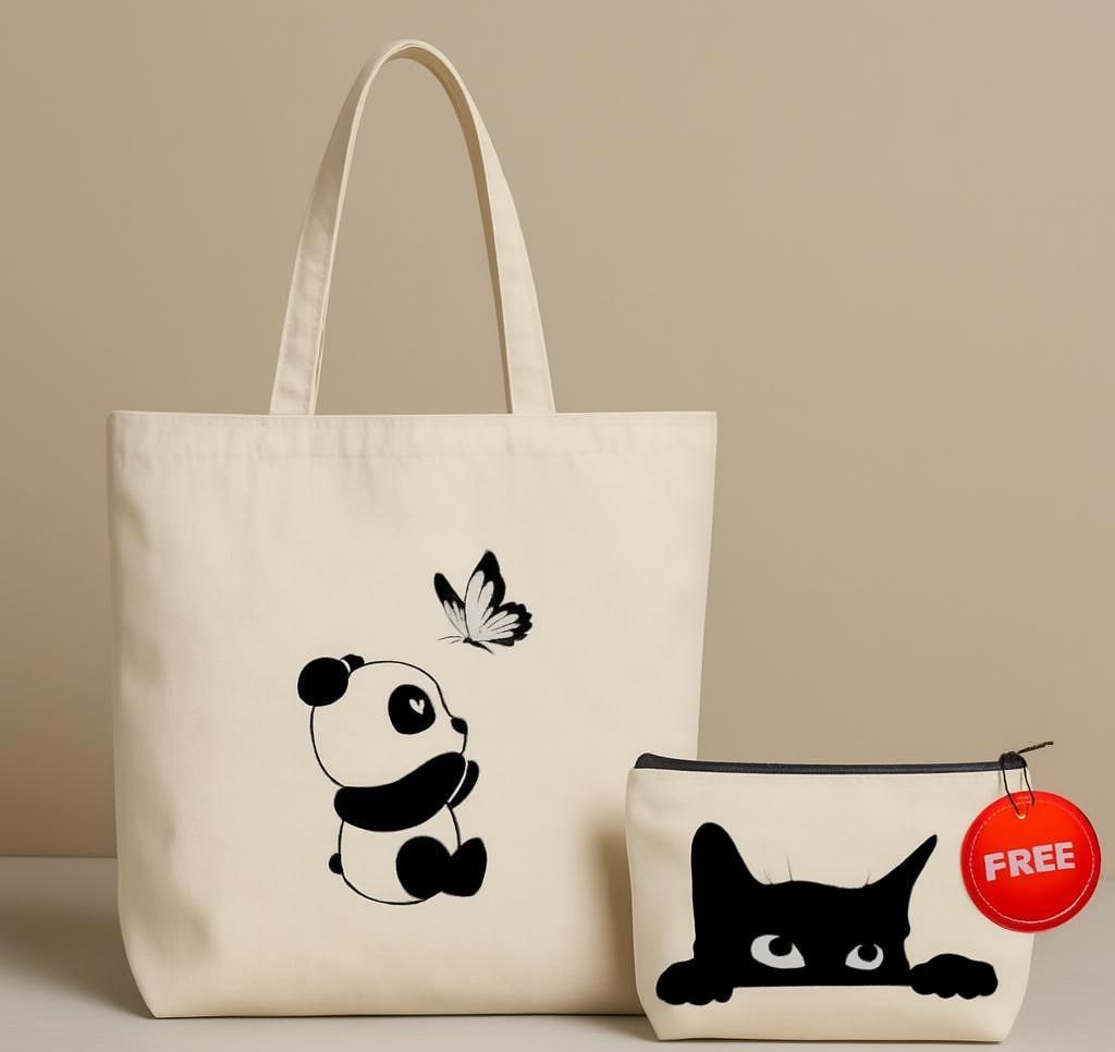 Printed Cotton Canvas Tote Bag, Pack of 2