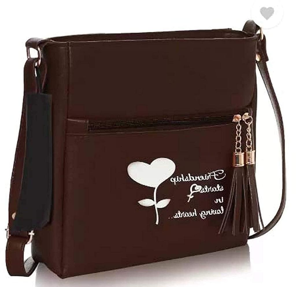 Printed Heart PU Sling Bag