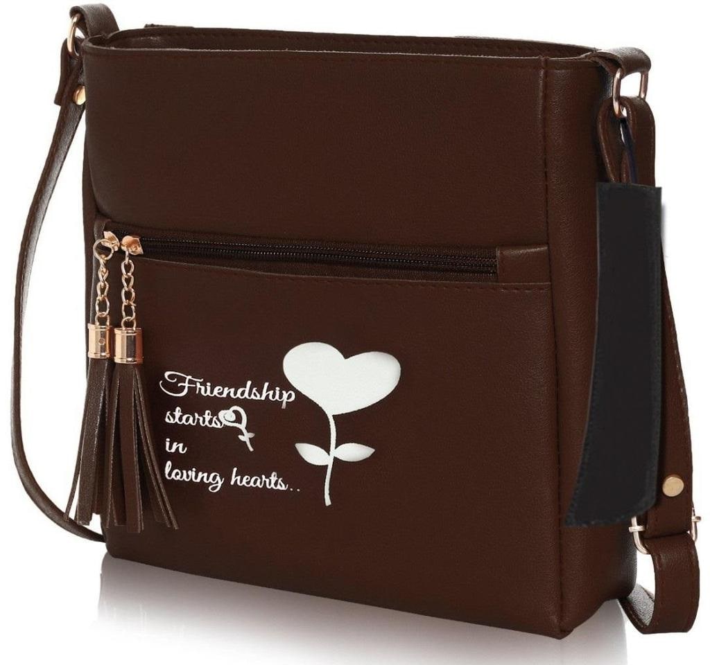 Printed PU Sling Bag with 2 Compartments