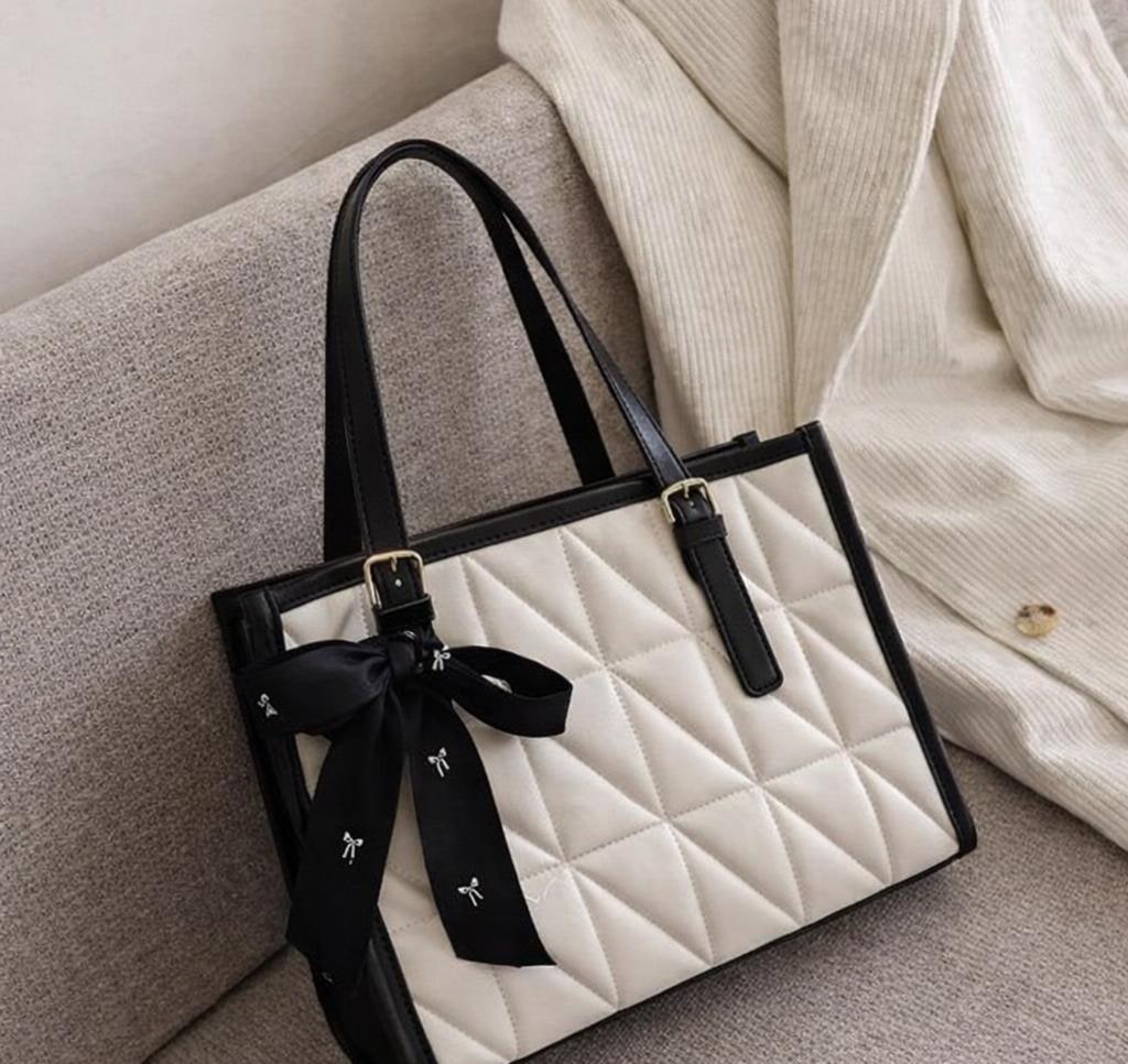 Quilted PU Tote Bag With Bow