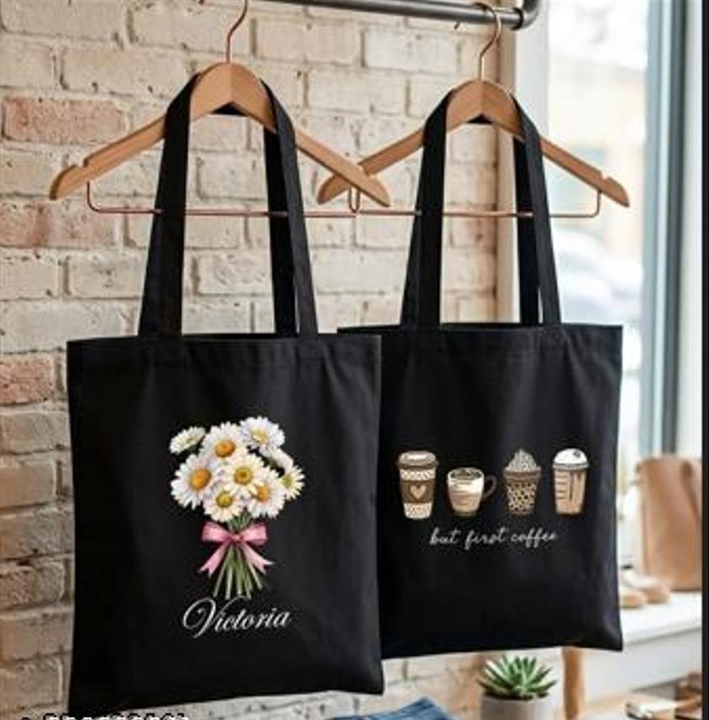 Quote and Flower Print Canvas Totes, Pack of 2
