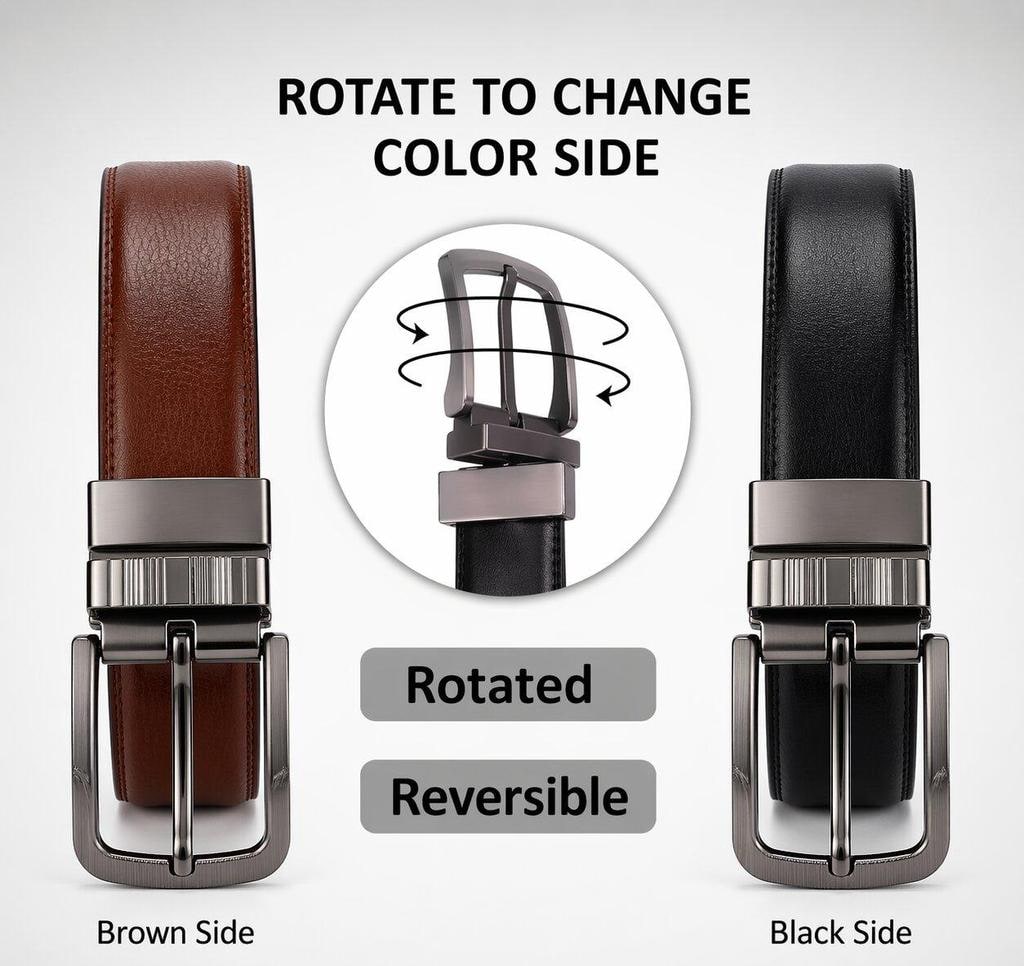 Reversible Black and Brown PU Belt for Men